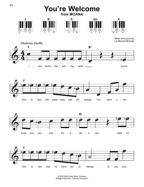 You're Welcome (from Moana) by Lin-Manuel Miranda Sheet Music for Super ...