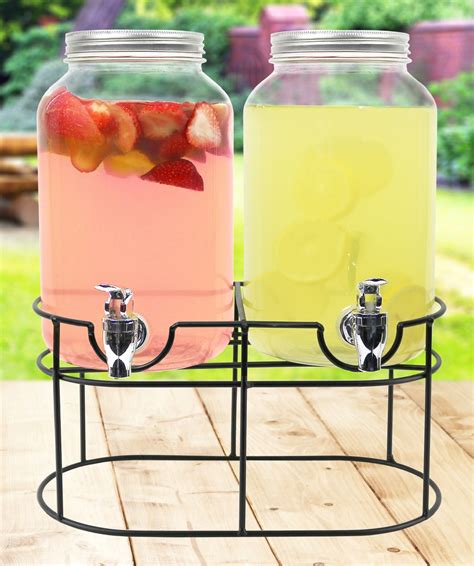 Glass Drink Dispenser for Parties - Set of 2- 1 Gallon Glass Jar ...