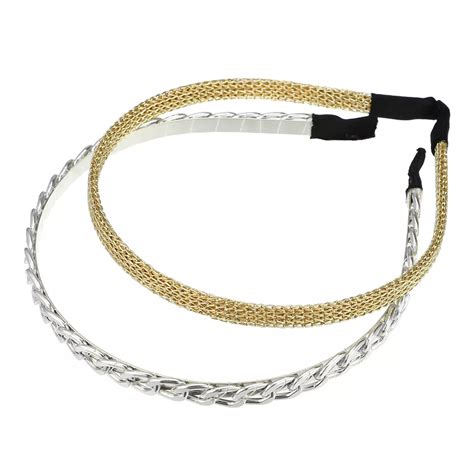 2pcs Twisted Link Chain Shape Metal Mesh Headband Gold Tone Silver Tone ...