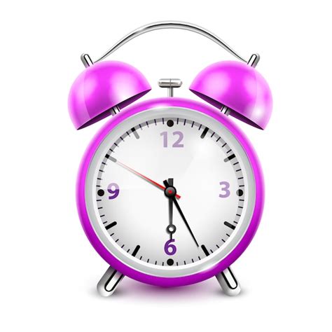 Purple alarm clock with two bells in retro style on white background ...