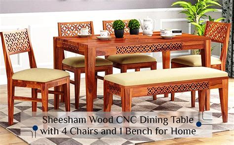 UW UrbanWood Sheesham Wood 6 Seater Dining Table Set with 4 Chairs and ...