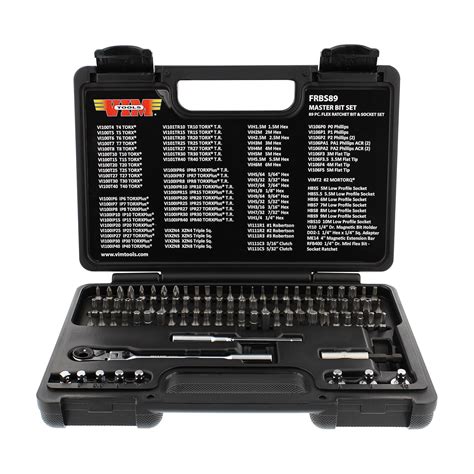 VIM Tools Flex Head Ratcheting Wrench Set - 89pc 1/4in Drive 3-Way ...