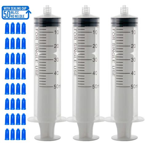 Buy 50pcs 50ml Plastic Syringes Luer Lock Syringe with Cap, 50cc ...
