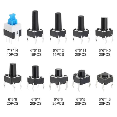 Tactile Push Button Switch Assortment Kit – 180PC 10 Value 6x6mm 4 Pin ...