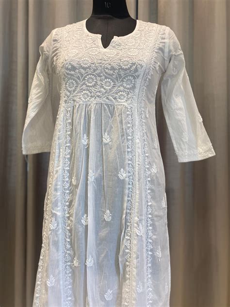 Veersons Chikankari Pure Cotton Char Kali Straight Lucknowi Chikankari ...