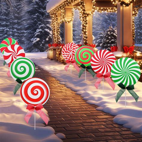 Amazon.com : 24 Pieces Christmas Candy Cane Outdoor Lawn Yard Sign ...