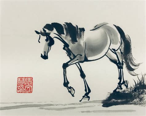 Art & Collectibles Ink Painting Shui mo horses painting Sumi e horses Two Horses Xu Beihong East ...