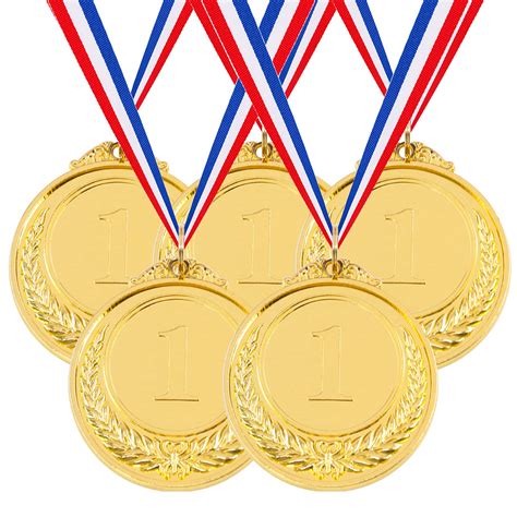 Buy Hilitchi 5Pcs Gold Award Medals - Olympic Style Winner Medals 1st Place Medals with Ribbon ...