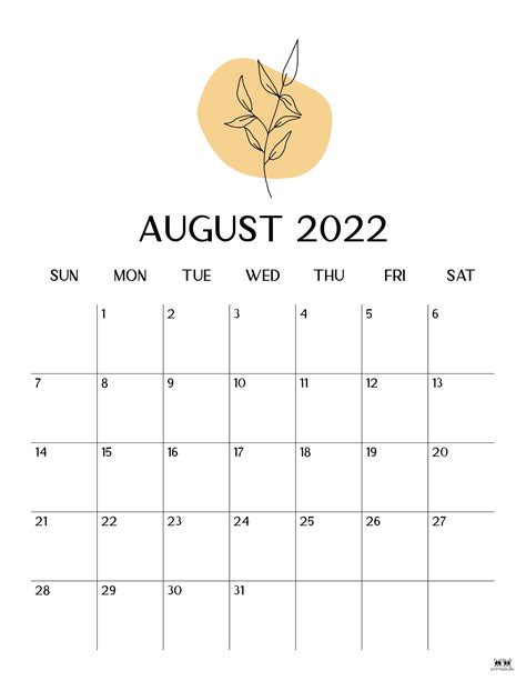 August 2022 Calendars - 33 FREE Printables | Printabulls
