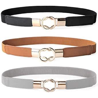 Buy JASGOOD 3 Pack Women Retro Elastic Stretchy Metal Buckle Skinny ...