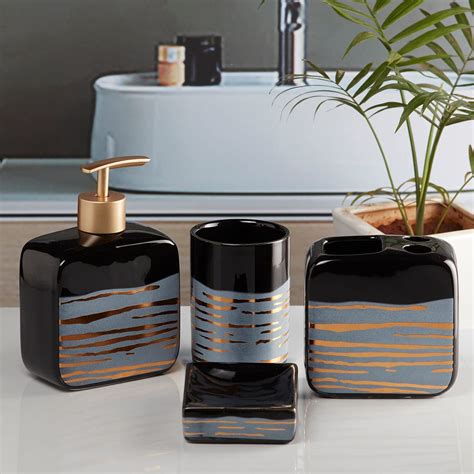 Kookee Ceramic Bathroom Accessories Set of 4, Modern Bath Set with ...