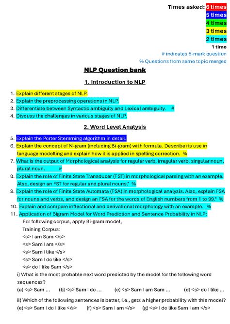 NLP Question Bank: Comprehensive Guide for Exam Preparation - Studocu