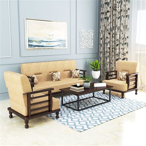 KOLHAS ART Solid Sheesham Wood Sofa Set 5 Seater | Wooden Sofa Set ...