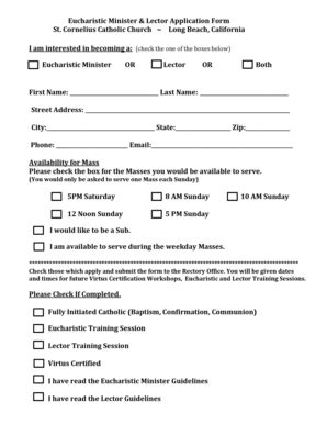Fillable Online stcorneliuslb Eucharistic Minister & Lector Application ...