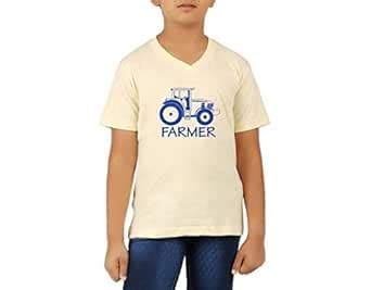 Buy Clifton Boy's T-Shirt Half Sleeve V-Neck-Off White -Farmer-Flt Blue ...