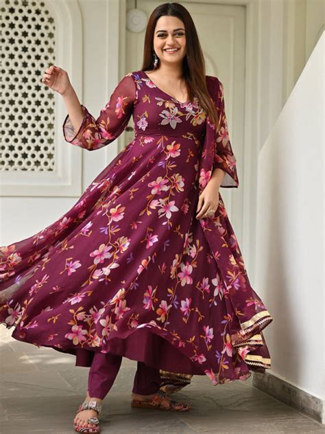 Maroon Printed Anarkali