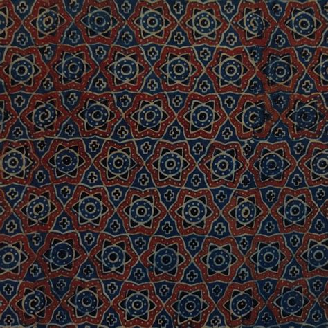 Pure Cotton Ajrak Maroon Blue And Black Stars All Over Hand Block Prin ...