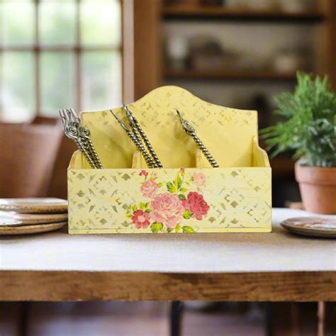 Golden Yellow Luxe Floral Cutlery Holder/ Organizer – Seema Seth Designs
