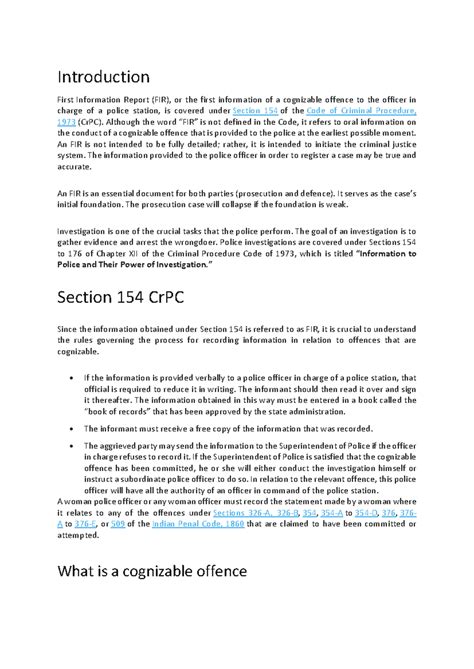 Pre trial procedure FIR - Introduction First Information Report (FIR ...