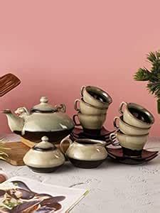 MIAH Decor Grey Brown Pack of 14 Textured Ceramic Glossy Kettle Set of ...