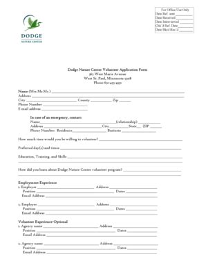 Fillable Online dodgenaturecenter Dodge Nature Center Volunteer ...