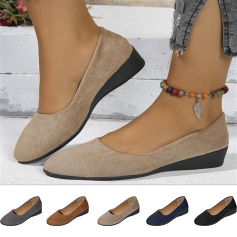 Juslio Womens Shoes Slip on Shoes for Women Shallow Mouth Flat Round ...