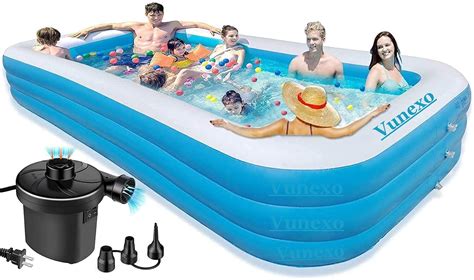 Vunexo Swimming Pool 10-Feet 3 Stripped Inflatable, Large With Electric ...