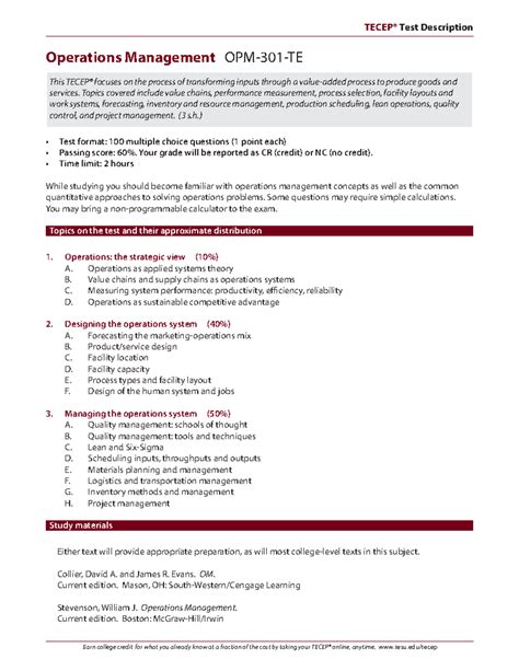 OPM-301 - Test Description Operations Management This focuses on the ...