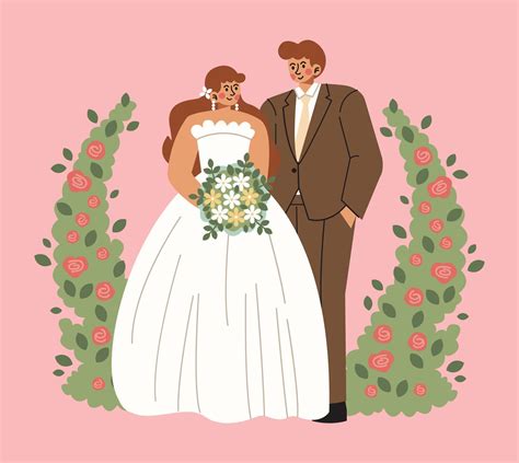 Wedding Couple Illustration with Floral Arch and Bouquet 75703834 ...