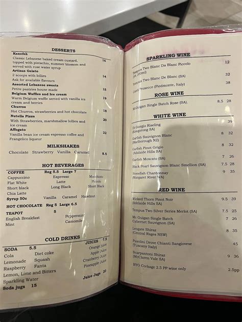 Menu at The Lamp Post Restaurant, Shanes Park, 26 Stony Creek Rd