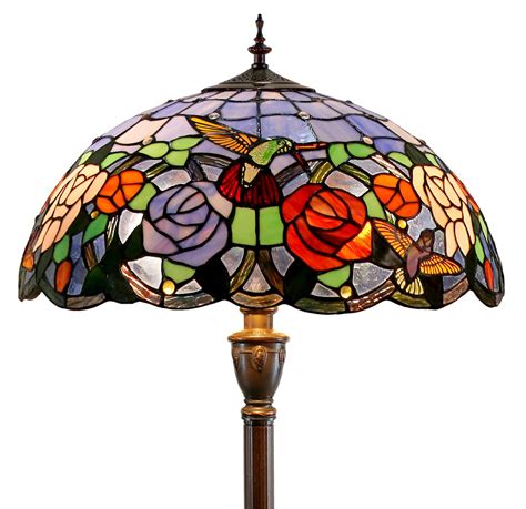 18" Hummingbird Flower Stained Glass Tiffany Floor Lamp | Buy Floor ...