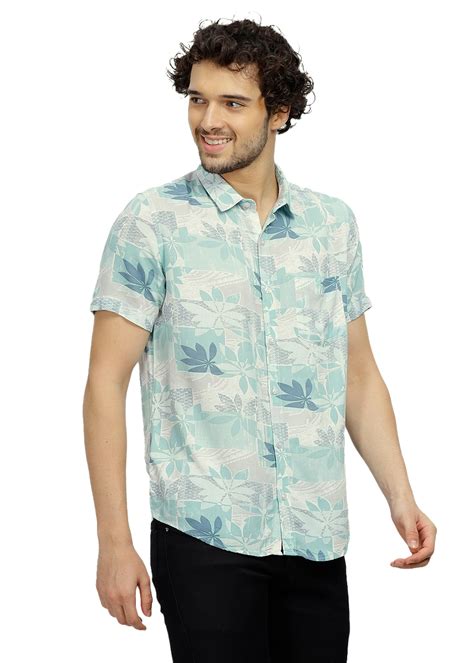 Tusok Olive Patch Floral Pattern Short Sleeve Printed Shirts