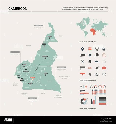 Vector map of Cameroon. High detailed country map with division, cities and capital Yaounde ...