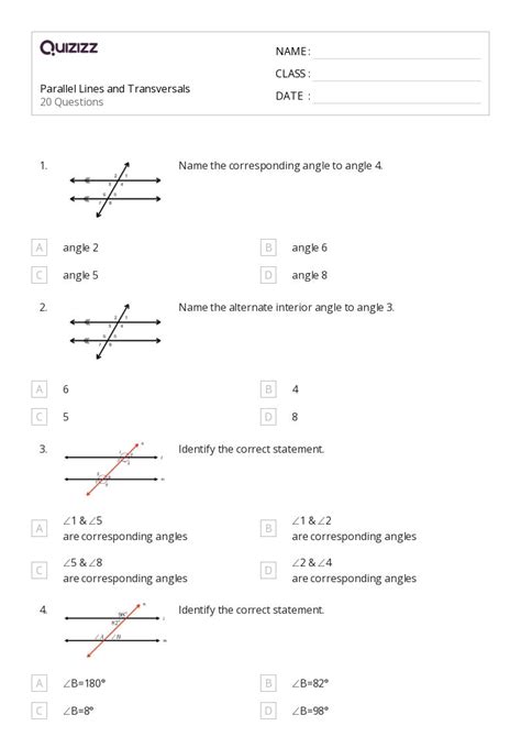 50+ transversal of parallel lines worksheets for 12th Class on Quizizz ...