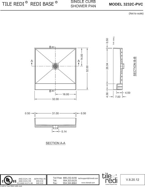 Buy Tile Redi 3232C-PVC Shower Pan with Center Drain- Single Curb ...
