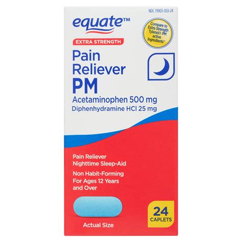 Equate Extra Strength Pain Reliever PM Caplets, Acetaminophen 500 mg ...