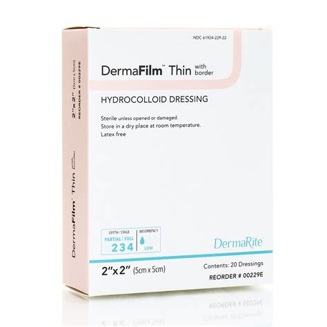 Dermafilm Hydrocolloid Wound Dressing, Thin With Border, 2" X 2" [ 20 ...