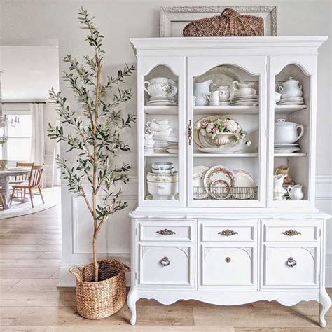 Antique White Hutch Cabinet with White China - Soul & Lane