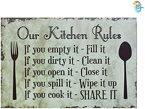 Print Ocean Our Kitchen Rules Wall Sign (Wooden, 30 cm x 20 cm) (12"x8 ...