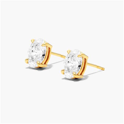 14K Yellow Gold Oval Shape Diamond Stud Earrings (2.00 CTW - F-G / VS1 ...