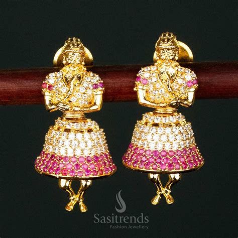 American Diamond Gold Plated Brass Jhumka Earrings - Sasitrends