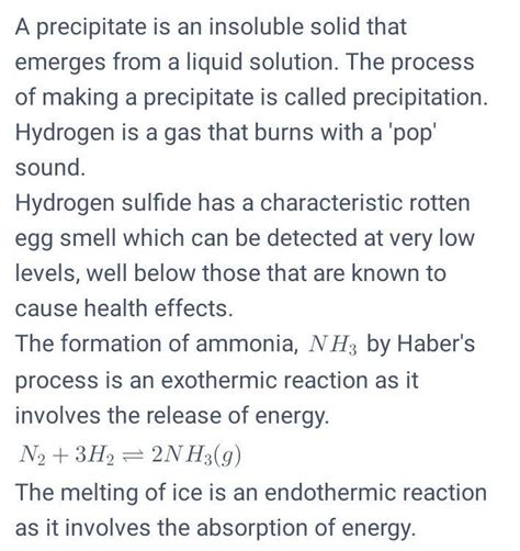 Match the following 1. Precipitate 2. Hydrogen gas 3. Hydrogen sulfide ...