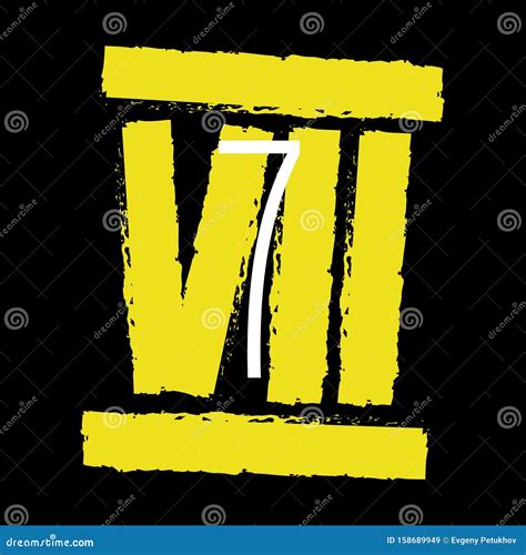 Yellow Roman Numeral 7 on Black Background. Old Roman Antique Alphabet ...