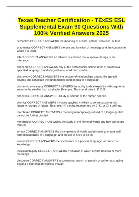 Texas Teacher Certification - TExES ESL Supplemental Exam 90 Questions ...