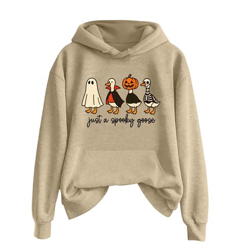 Cnbwig Women's Graphic Hoodies Halloween Just A Goose Printing Sweater ...