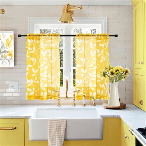 Amazon.com: XTMYI Yellow Cafe Kitchen Curtains 36 Inch Length,Floral ...