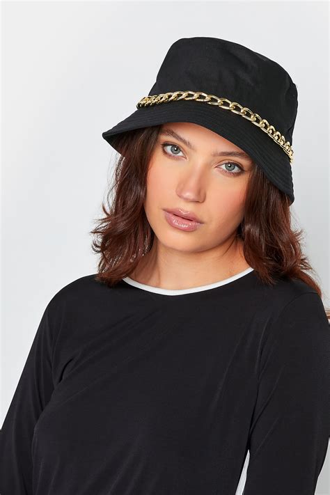 Black Chain Denim Look Bucket Hat | Yours Clothing