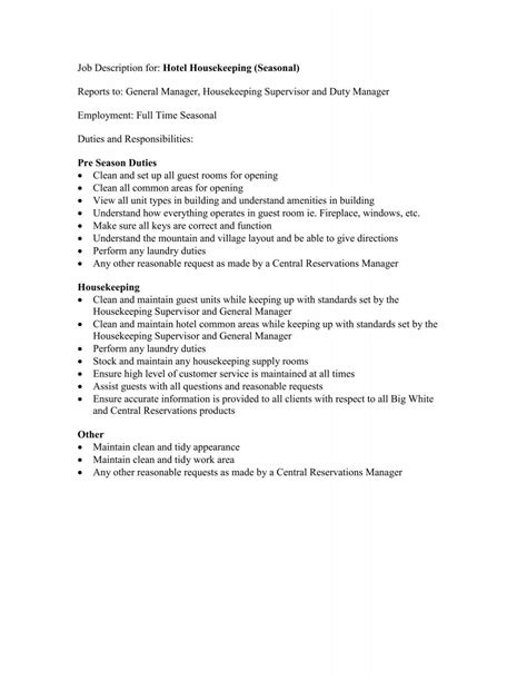 Housekeeping Job Description