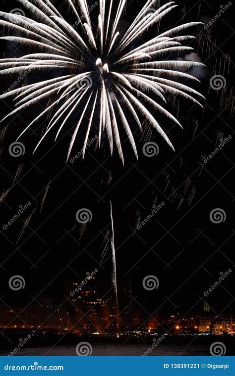 Night Fireworks in a Small Town in Palamos in Spanish Costa Brava Stock ...