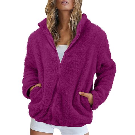 BDPORKAS Sherpa Lined Jacket Women Winter Zip Up Hoodie Solid Color ...